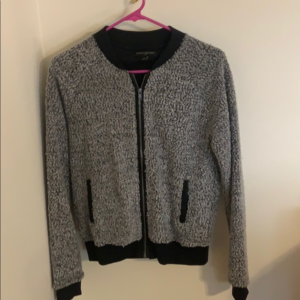 BR fuzzy bomber w/ leather trim